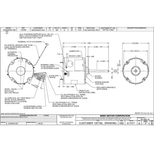 US Motors 3736 1/4 Hp Mojave 1075 rpm, 6 poles, 1 shaft, TEAO Enclosure, 1 speed, 5.6 diameter, CW, Lead End Reversible 460 V, 60 hz, 1 ph, 7.5 mfd/370 VAC Run Capacitor K055WJM1028014B