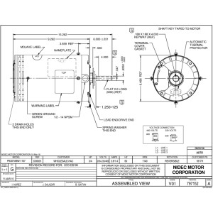 US Motors Mojave 3/4 hp 1140 rpm, 6 poles, 1 shaft, OAO Enclosure, 1 speed, 6.3 diameter, Reversible, 208-230 V/460 V, 60 hz, 3 ph, 1817H P063ABW1157015B X501