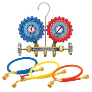 Uniweld A2LM3EZ Manifold R-32/R-454B/R-448A/R-410A Fahrenheit psi, 3 ft EZ Turn Hoses