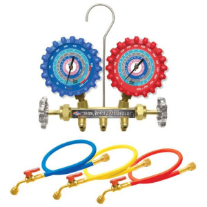 Uniweld A2LM5BV Juego Manometro R-32/R-454B/R-448A/R-410A Fahrenheit psi, Mangueras 5 pies con Valvula de Cierre  