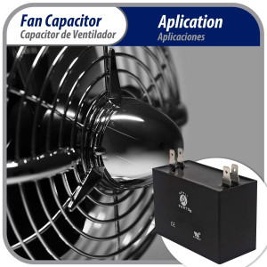Appli Parts CAP-1.5-450 Fan motor Capacitor 1.5 mfd (microfarads) uf 450VAC CBB61 with 4 Terminal connections universal fit for electric fan applications 1-3/8in Width 1/2in Depth 1-1/4in Height