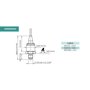 Full Gauge SB69-100V Pressure Transducer, 1/4 in SAE Male, 0-100 Psi (0-6 bar), Supply 5 V, Output 0.5-4.5 V, Temp Range -40 to 212 F (-40 to 100 C) Full Gauge SB69-100V Pressure Transducer, 1/4 in SAE Male, 0-100 Psi (0-6 bar), Supply 5 V, Output 0.5-4.5 V, Temp Range -40 to 212 F (-40 to 100 C)