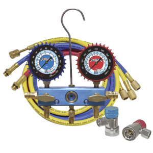 Uniweld 90008 Manifold Automotive 2 Valves 60in Soft Magic R134a/R-1234yf with Couplers 90478/90479 2-1/2 Gauge LPF Uniweld 90008 Manifold Automotive 2 Valves 60in Soft Magic R134a/R-1234yf with Couplers 90478/90479 2-1/2 Gauge LPF