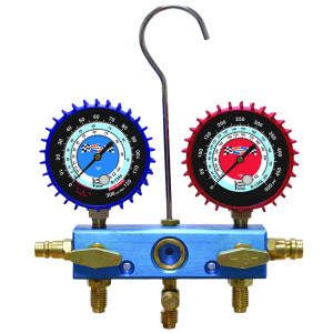 Uniweld 90008 Manifold Automotive 2 Valves 60in Soft Magic R134a/R-1234yf with Couplers 90478/90479 2-1/2 Gauge LPF Uniweld 90008 Manifold Automotive 2 Valves 60in Soft Magic R134a/R-1234yf with Couplers 90478/90479 2-1/2 Gauge LPF