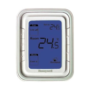 Honeywell T6861V1WB Fan Coil Thermostat, Vertical, White, Blue Backlight, 2/4 Pipes, 110 V