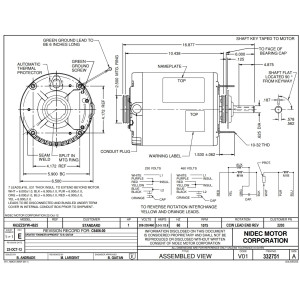 US Motors Mojave 1 hp 1075 rpm, 6 polos, 1 eje, ODAO Cerramiento, 1 velocidad, 6.3 diametro, CW, 17.5MFD 370V Capactor 208-230 V / 460 v / 60 hz / 3ph K063SYW4625012B  