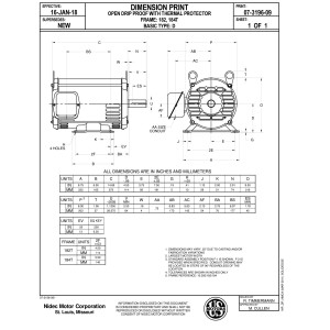 US Motors 5 hp 1760/1750 rpm, 4 poles, 1 shaft, Dp Enclosure, 1 speed, 184frame 208-230 V/460, 60 hz, 3 ph, D5PA2A DC20