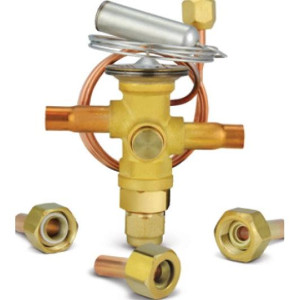 Danfoss 067L6007 4TR Valvula de Expansion Termostatica, TR 6, R410A,R454B,R32, 3/8x3/8 pulg Soldable, ODF, 1/4 pulg Tubo Cap. Flare, Troquel flecha 1-Via, -10 a 15 C