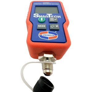 Uniweld UVG3 Vacuometro Digital Smartech con Pantalla Iluminada, Rango 0-15000 Micrones Max presion 500psi, adaptador UVGA Incluido Requiere 1 CR132AA Bateria (incluida)