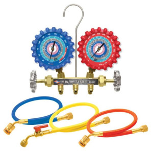 Uniweld A2LM5EZ Manifold Set R-32/R-454B/R-448A/R-410A Fahrenheit psi, 5 ft EZ Turn Hoses