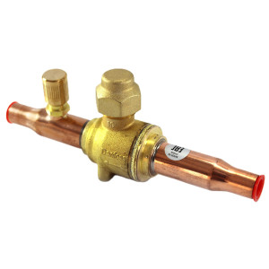 Danfoss 009L7051 3/8in Shut Off Ball Valve ODF GBC 10s Multiple Refrigerant MWP 650psi WT -40F to 300F with 1/4in SAE Schrader Valve Bi-Flow