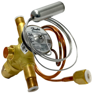 Danfoss 067L6010 7TR Valvula de Expansion Termostatica, TR 6, R410A,R454B,R32, 3/8x3/8 pulg Soldable, ODF, 1/4 pulg Tubo Cap. Flare, Troquel flecha 1-Via, -10 a 15 C