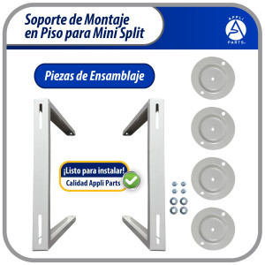 Appli Parts APAB-4440 Soporte de Montaje en Piso para Mini Split. Soporta 200 kg, Compatible desde 9000 a 60000 BTU, Incluye Gomas Antivibracion y Kit Completo de Instalacion. Extensible 56 a 100 cm 