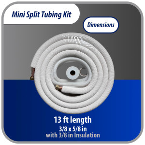 Appli Parts APLS-K38583813 Mini Split Tubing Kit 3/8 x 5/8 in, 13 ft, with 3/8 in Insulation, Drain Hose, Mummy Tape and Teflon Tape. Made of copper and aluminum