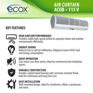 ecox ACUB12CA Air Curtain 48 in, 110 V, 60 Hz, 1 Ph, 130 W. For Residential or Commercial Use   