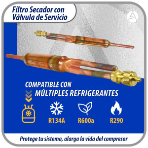 Appli Parts APFD-115S 10 Unidades de Filtro Secador con conexion 1/4 x 1/4 pulg 15 gramos, con valvula de gusanillo, para uso en sistema de refrigeracion y aire acondicionado