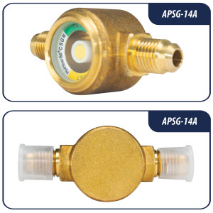 Appli Parts APSG-14A Visor de Liquido 1/4 pulg Flare e Indicador de Humedad con conexiones Rosca con cuerpo solido para Sistemas de Refrigeracion y Aire Acondicionado compatible con refrigerantes CFC, HCFC, HFC