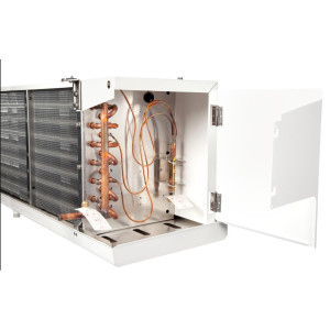 Danfoss 114U0003 Evaporator Optyma MBP 14.1K Btu/hr at 25F SST R404 Air Defrost 6FPI Low Profile 2 x 12in ECM fans DACC RX L141.1A4/A1 230V/1Ph/60Hz   