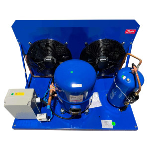 Danfoss OP-HGZ080D39Q Condensing Unit Microchannel Coil 7HP MBP 230V/3Ph/60Hz R134a,R404A,R448A,R449A,R452A,R513A POE Oil 2 Fan with Reciprocating Compressor MTZ80-3 115N0312
