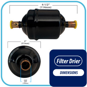 Appli Parts APFD-053S 3/8 in Liquid Line Refrigerant AC Filter Drier hvac Refrigeration 053S ODF Sweat Solder connection universal unidirectional 4-1/2 in long 2 in wide