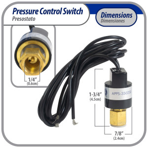 Appli Parts APPS-350250 Hi Pressure control Switch R22, Open 350 psi, Close 250 psi, 40 in Cable, SPST, 1/4 SAE female connection, Automatic Reset, universal replacement for Air Conditioning Applications  Appli Parts APPS-350250 Hi Pressure control Switch R22, Open 350 psi, Close 250 psi, 40 in Cable, SPST, 1/4 SAE female connection, Automatic Reset, universal replacement for Air Conditioning Applications
