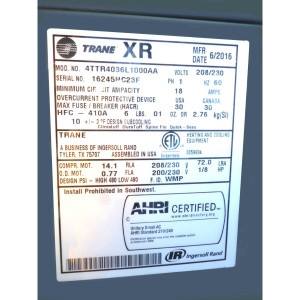 Vertical Cond. 36.000btu Xr14 Trane Seer15.5 R410 208-230v/60hz/1ph 4ttr4036l1
