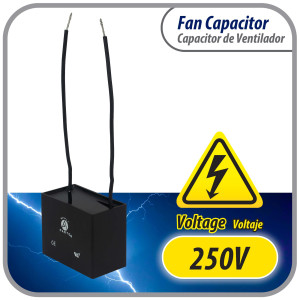Appli Parts Fan Capacitor 7 mfd (microfarads) uf 250 VAC with 2 Wire Terminal Connections compatible with any brand with same capacitance  1-7/8in Width 7/8in Depth 1-3/8in Height CAP-7-250-2C