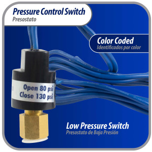 Appli Parts APPS-80130 Low Pressure control switch R410, Open 80 psi, Close 130 psi, 40 in Cable, SPST, 1/4 SAE female connection, Automatic Reset, universal replacement for Air Conditioning Applications 