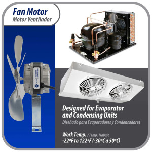 Appli Parts APFM-102E Motor Ventilador 10W Condensador y Evaporador 220V 60Hz 0.35A, Incluye Aspa de Aluminio de 23cm y Base de Montaje, Repuesto Universal para Equipos de Refrigeracion Comercial