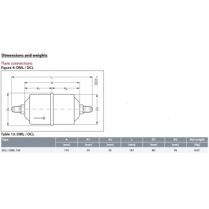 Danfoss 023Z5008 3/8in Liquid Line Refrigerant AC Filter Drier hvac refrigeration Flare 3.15-5tons Unidirectional 6-9/16in Long 3-1/8in Wide DCL 163