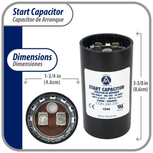 Appli Parts CON-340-250 Capacitor de Arranque 340-408 MFD (microfaradios) uF, 250 VAC. Universal para Motores Electricos, condensador de arranque de 4.6 cm de Diametro, 8.6 cm de Alto