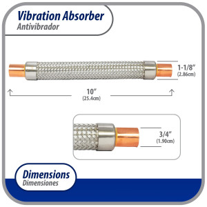 Appli Parts APVE-34 3/4 in Vibration Absorber Eliminator Sweat Connections 10 in Long 450 psi Max working and 3,265 psi Burst pressure