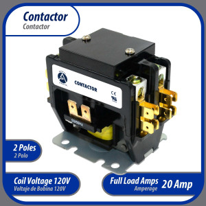 Appli Parts APAC-220120 Contactor 2 Polos 20A 120V Bobina Repuesto para Compresores de CA y Aplicaciones Electricas Certificacion UL E476929 de Trabajo Pesado