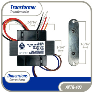 Appli Parts APTR-403 Transformer 120/208/240 V to 24 V, 40 Va, Foot Mount, Universal Replacement 40310F Appli Parts APTR-403 Transformer 120/208/240 V to 24 V, 40 Va, Foot Mount, Universal Replacement 40310F