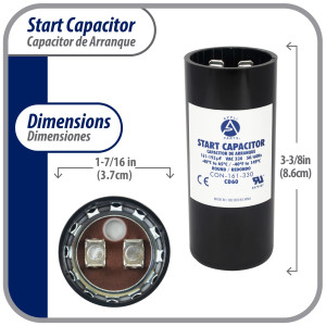 Appli Parts CON-161-330 Capacitor de Arranque 161-193 MFD (microfaradios) uF, 330 VAC. Universal para Motores Electricos, condensador de arranque de 3.7 cm de Diametro, 8.6 cm de Alto