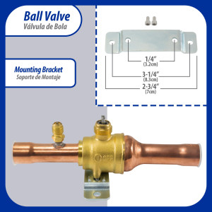Appli Parts APBV-034 3/4 in Shut Off Ball Valve ODF Universal Replacement 610 psi (4.2 Mpa) max pressure -22 F to 248 F work temperature with 1/4 in SAE service port, with 7 in overall length