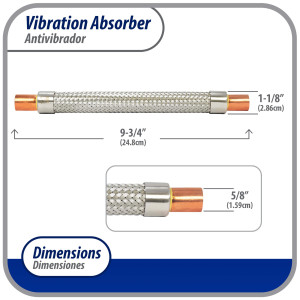 Appli Parts APVE-58 5/8 in Vibration Absorber Eliminator Sweat Connections 9-3/4 in Long 450 psi Max working and 3,265 psi Burst pressure