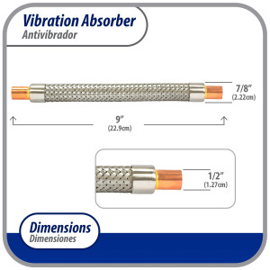 Appli Parts APVE-12 1/2 in Vibration Absorber Eliminator Sweat Connections 9 in Long 500 psi Max working and 3,265 psi Burst pressure