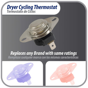 Appli Parts APDT-L250 Thermostat Dryer snap disc L-250-40F Hi limit opens at 250 F replacement for WH4X584 APDT-L250 Replaces 2934, 80000, 279052 286473, 298260, 299617, 339357, 339502 and others