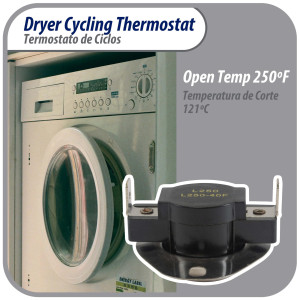 Appli Parts APDT-L250 Thermostat Dryer snap disc L-250-40F Hi limit opens at 250 F replacement for WH4X584 APDT-L250 Replaces 2934, 80000, 279052 286473, 298260, 299617, 339357, 339502 and others