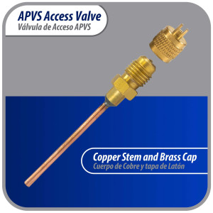 Appli Parts APVS-14182 1/4 in SAE Access Schrader Valve x 1/8 ODF x 2 in Copper Stem with Valve Core and Cap with gasket and core remover for AC and refrigeration systems