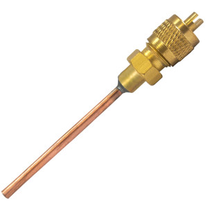 Appli Parts APVS-14182 1/4 in SAE Access Schrader Valve x 1/8 ODF x 2 in Copper Stem with Valve Core and Cap with gasket and core remover for AC and refrigeration systems