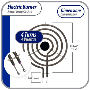 Appli Parts WB30X253 Resistencia Cocina Estufa 4 Vueltas, 8 pulg, 240 V, Compatible General Electric SP21YA, WB30K10003, 404072, SU202, SP21YA, TS4W8221, Y04000035, WB30T10071, 5304431015, 5303015715