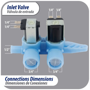 Appli Parts APIV-2112 WH13X10024 inlet water valve for washing machine 2 x 3/4 NPT Inlet 1 x 1/2 outlet 110-120 V 50/60 Hz Universal replacement for General Electric and other brands 