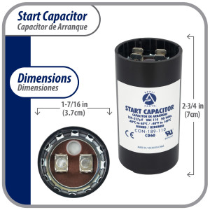 Appli Parts CON-189-110 Capacitor de Arranque 189-227 MFD (microfaradios) uF, 110-125 VAC. Universal para Motores Electricos, condensador de arranque de 3.7 cm de Diametro, 7 cm de Alto