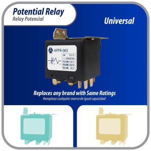 Appli Parts APPR-065 Potential Relay 065, Coil Voltage 332 V, Min Pick up 168 V, Max Pick up 182 V, Max Drop Out 90 V, 50/60 Hz Universal replacement for HVAC and Refrigeration units