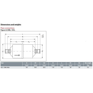 Danfoss 023Z5022 Filtro Secador 1/4pulg linea de Liquido para sistemas de aire acondicionado y refrigeracion DCL 082S Soldable 1.5-2.4tons Unidireccional 13.3cm Largo 5.8cm Ancho 