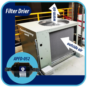 Appli Parts APFD-052 1/4 in Liquid Line Refrigerant AC Filter Drier hvac Refrigeration 052 SAE Flare connection universal unidirectional 4-1/2 in long 2 in wide 