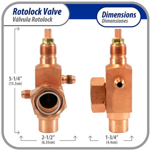 Appli Parts APRV-VA04 Rotolock Valve V04 1-1/4 in x 3/4 in ODF solder connection Universal replacement valve will work for refrigeration and air conditioning systems
