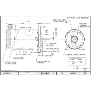 US Motors Mojave 1-1/2 hp 1140 rpm, 6 poles, 1 shaft, OAO Enclosure, 1 speed, 6.3 diameter, Reversible, 208-230 V/460 V, 60 hz, 3 ph, 1821H P063ABU1155015B Fits X523